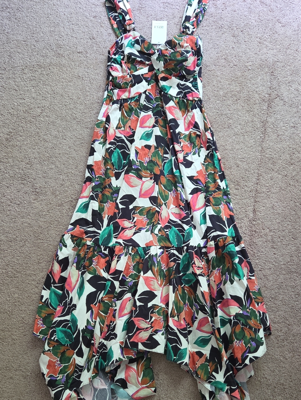 *NWT* MISA Floral Sundress with Green & Coral Leaves